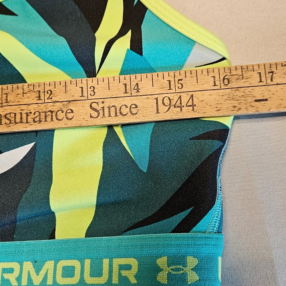 Under Armour Sports Bra Womens 1X Teal Tropical HeatGear Compression Racerback - Picture 2 of 8